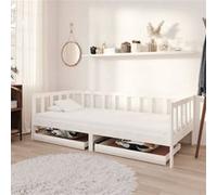 vidaXL Bois de Pin Massif Lit avec Tiroirs Lit d'Invité Canapé-lit Cadre de Lit Simple Salon Salle de Séjour Maison Intérieur 90x200 cm Blanc 3083685 Blanc G