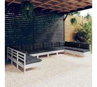 vidaXL Bois de Pin Massif Salon de Jardin 10 pcs avec Coussins Mobilier de Patio Meubles d'Extérieur Mobilier de Jardin 3097188 Blanc G