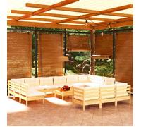 vidaXL Bois de Pin Massif Salon de Jardin 14 pcs avec Coussins Mobilier de Patio Meubles d'Extérieur Mobilier de Jardin 3097289