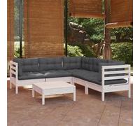 vidaXL Ensemble salon de jardin 6 pièces avec coussins blanc pin massif