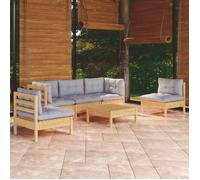 vidaXL Ensemble salon de jardin 6 pièces avec coussins gris pin massif