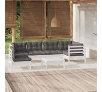 vidaXL Ensemble de salon de jardin 7 pièces avec coussins blanc pin