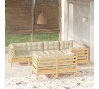 vidaXL Ensemble salon de jardin 7 pièces en pin massif avec coussins crème