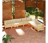vidaXL Ensemble salon de jardin 8 pièces avec coussins crème pin massif