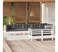 vidaXL Ensemble salon de jardin 8 pièces en pin massif avec coussins blanc