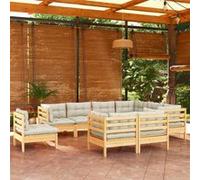 vidaXL 9-tlg. Set de salon de jardin avec baisers en crème Massivholz Kiefer