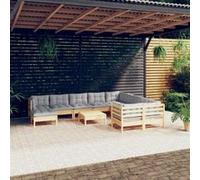vidaXL Ensemble de salon de jardin de 11 pièces avec coussins gris en pin