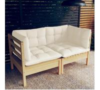 vidaXL Canapé de jardin 2 places en pin massif avec coussin crème