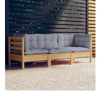 vidaXL Canapé de jardin 3 places en pin massif avec coussins gris