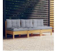 vidaXL Canapé de jardin 3 places en pin massif avec coussins gris
