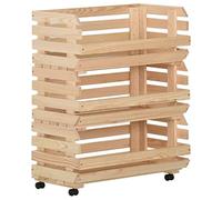 vidaXL Bois de Pin Solide Chariot à Légumes Etagères de Cuisine Chariot de Rangement Panier de Stockage Chariot à Fruits 77x30x80 cm