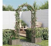 Pergola De Jardin Avec Bac À Plantes & Treillis Gris Bois De Sapin Massif