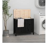 vidaXL Coffre à linge noir 88,5x44x76 cm pin massif