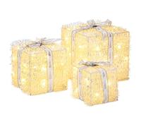 vidaXL Boîte-Cadeau de Noël éclairée 3 pc 64 LED Blanc Chaud
