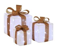 vidaXL Boîte-Cadeau de Noël éclairée 3 pc 64 LED Blanc Froid