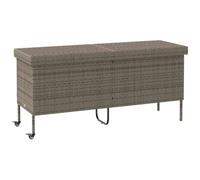 vidaXL Boîte de rangement de jardin et roues gris résine tressée, boîte de rangement d'extérieur, rangement de coussins de jardin, boîte de rangement de coussins