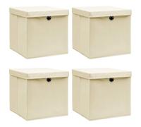 vidaXL Boîtes de rangement à couvercles 4 pcs Crème 32x32x32 cm Tissu
