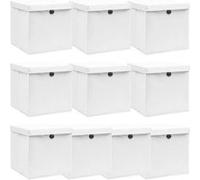 vidaXL Boîtes de rangement avec couvercles 10 pièces Blanc 32x32x32 cm tissu