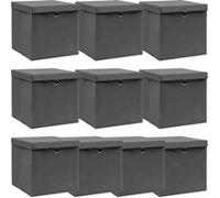 vidaXL Boîtes de rangement avec couvercles 10 pièces Gris 32x32x32 cm Tissu