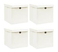vidaXL Boîtes de rangement avec couvercles 4 pièces Tissu 32×32×32 cm Blanc