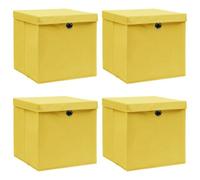 vidaXL Boîtes de rangement et couvercles 4 pcs Jaune 32x32x32 cm Tissu