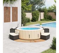 vidaXL Bordure de baignoire balnéo noire Poly-Rattan et bois massif Acacia