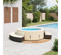 vidaXL Bordure de baignoire balnéo noire Poly-Rattan et bois massif Acacia