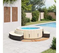 vidaXL Bordure de baignoire balnéo noire Poly-Rattan et bois massif Acacia