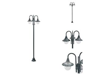 vidaXL Borne d'éclairage de jardin E27 220 cm aluminium 3-lanternes vert foncé - éclairage extérieur
