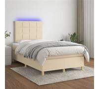 vidaXL Boxspring met matras en LED stof crÃmekleurig 120x200 cm3135426 Blanc G