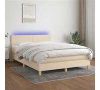 vidaXL Sommier tapissier avec matelas et LED Crème 140x190 cm Tissu