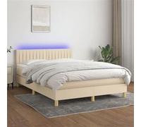 vidaXL Sommier tapissier avec matelas et LED Crème 140x200 cm Tissu Multicolore