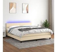 vidaXL Boxspring met matras en LED stof crÃmekleurig 180x200 cm3133018 Blanc G