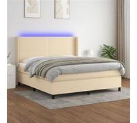 vidaXL Boxspring met matras en LED stof crÃmekleurig 180x200 cm3138178 Blanc G