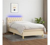 vidaXL Sommier à lattes de lit avec matelas LED Crème 90x190 cm Tissu