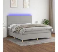 vidaXL Sommier tapissier matelas et LED Gris clair 160x200 cm Tissu