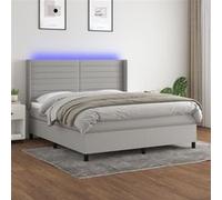 Boxspring met matras en LED stof lichtgrijs 160x200 cm3138405