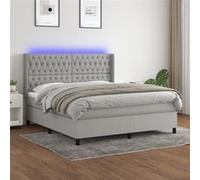 vidaXL Boxspring met matras en LED stof lichtgrijs 160x200 cm3138565 Gris G