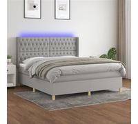 vidaXL Boxspring met matras en LED stof lichtgrijs 160x200 cm3139125 Gris G