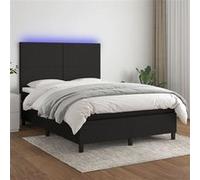 vidaXL Boxspring met matras en LED stof zwart 140x190 cm3134711 Noir G
