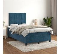 vidaXL – Sommier à lattes avec matelas – Rembourré velours, moderne – Bleu foncé 120x200 cm