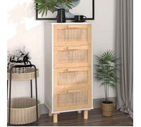 vidaXL Buffet Armoire de Rangement Organisateur de Maison Meuble de Salle de Séjour Intérieur Blanc 40x30x90 cm Bois de Pin Massif et Rotin Naturel
