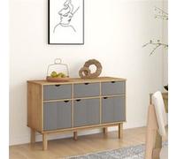 vidaXL Buffet Armoire de Rangement Organisateur de Maison Meuble de Salle de Séjour Intérieur Marron et Gris 114x43x73,5 cm Bois Massif de Pin Gris G