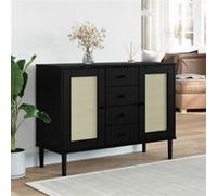 vidaXL Buffet Aspect de Rotin, Armoire avec 4 Tiroirs et 4 Compartiments, Meuble de Rangement, Organisateur de Salon, Moderne, Noir Bois Massif de Pin 358027 Noir G