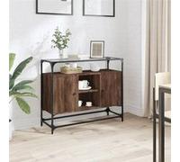 vidaXL Buffet 846073 – meuble de rangement chêne marron avec dessus en verre, bois d'ingénierie