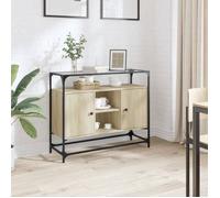 vidaXL Buffet Chêne Sonoma 846070 – dessus en verre, bois d'ingénierie – Marron