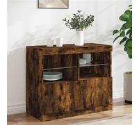 vidaXL Buffet avec Lumières LED, Armoire Latérale de Rangement, Organisateur de Salon Salle de Séjour Maison Intérieur, Moderne, Chêne Fumé