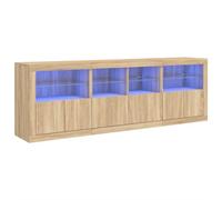 vidaXL Buffet avec lumières LED – Armoire avec porte 202x37x67 cm – Chêne Sonoma