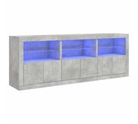 vidaXL Buffet avec lumières LED – Porte, meuble de rangement moderne – Gris béton 181,5x37x67 cm