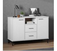 vidaXL - Buffet OSLO - Bois massif 113x40x77 cm, pieds métal blanc, avec rangement